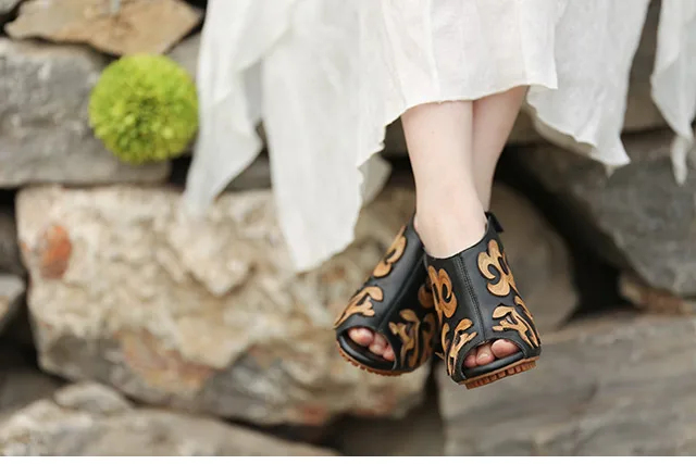 Tayunxing обувь женская летняя обувь ручной работы из натуральной кожи женские босоножки в стиле ретро с вырезами на заднем ремешке удобные женские туфли на высоком каблуке 1591-302