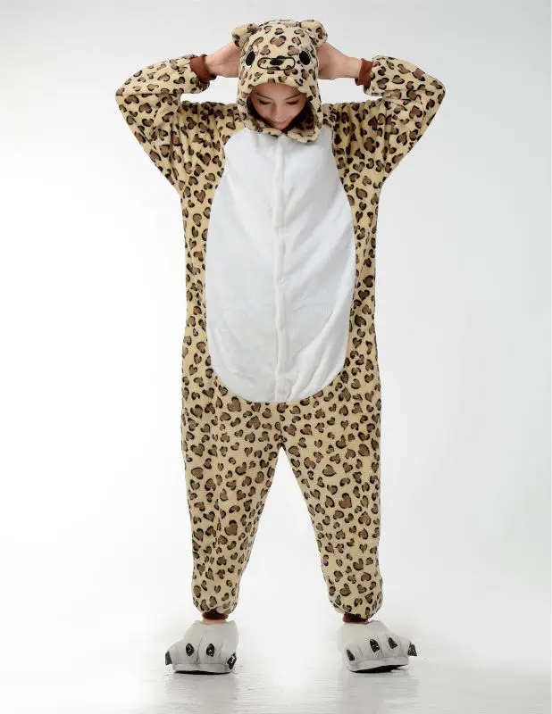 Мужские Женские мультфильм Leopard взрослых животных Комбинезоны onsie пижамы Комбинезоны для женщин c355 S/M/L/XL/ XL