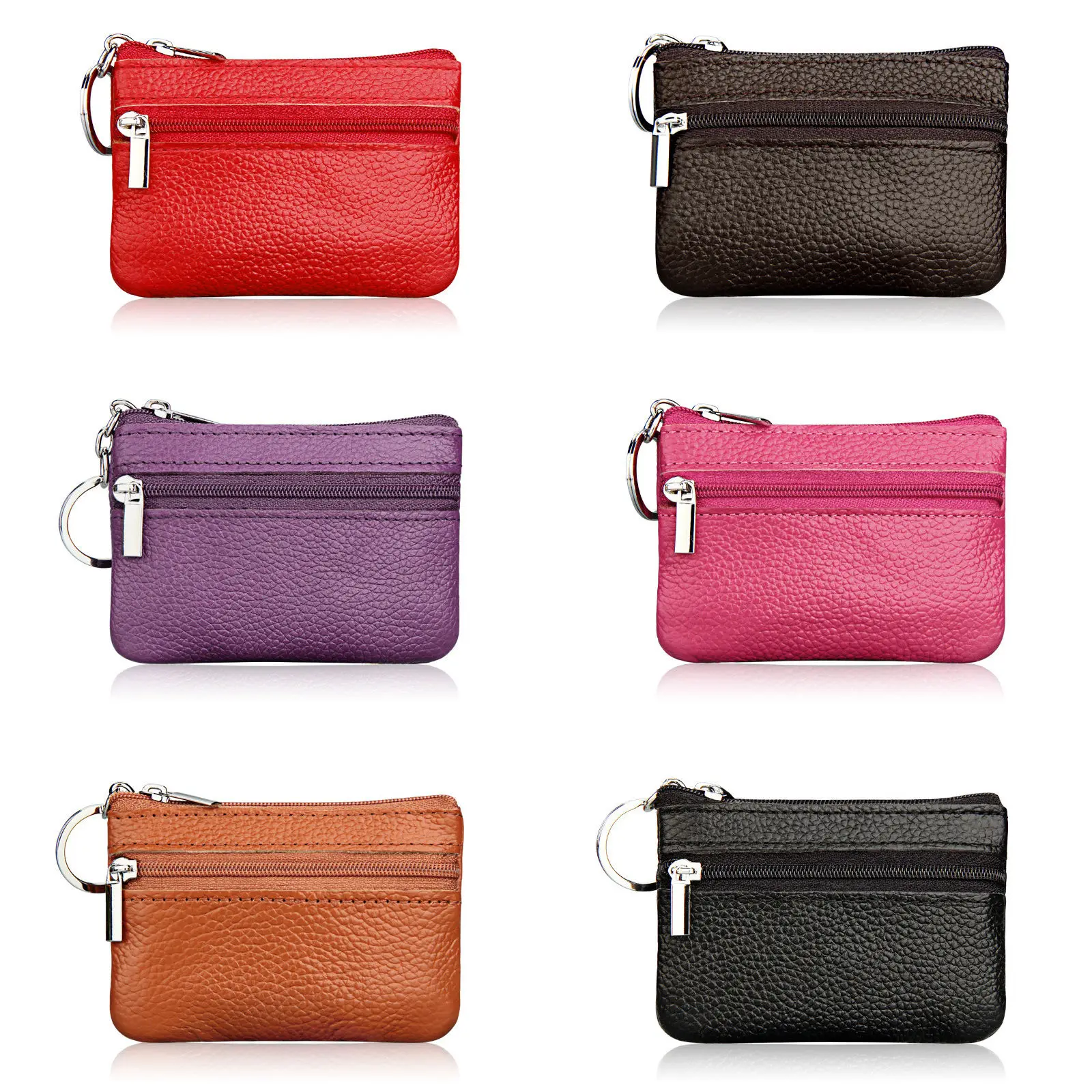 Womens Ladies Soft Real Leather Keyring Purse Small Coin Card Wallet Pouch Purse 