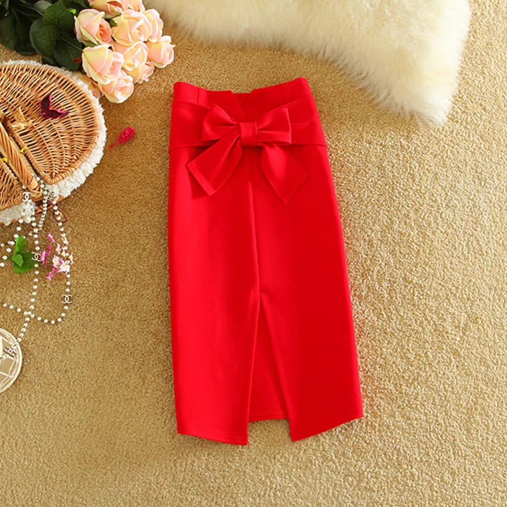 

New Elegant Cut Out Pencil Skirts 2016 Women Fashion Cotton High Waist Criss-cross Bow Skirt Workwear Skirts Party Skirt H1