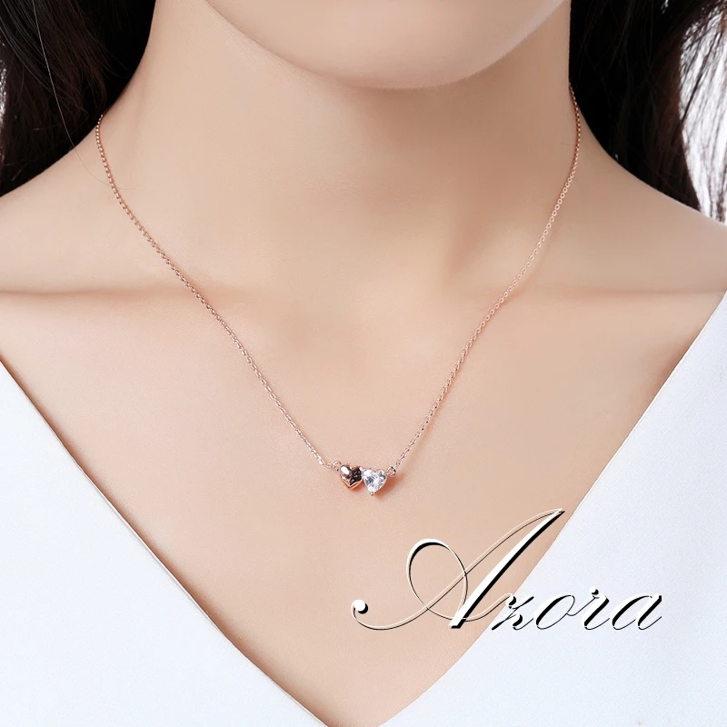 AZORA Forever Lover подвеска «двойное сердце», ожерелье для женщин, с сердечком, с прозрачным фианитом, ювелирные изделия, аксессуары TN0247