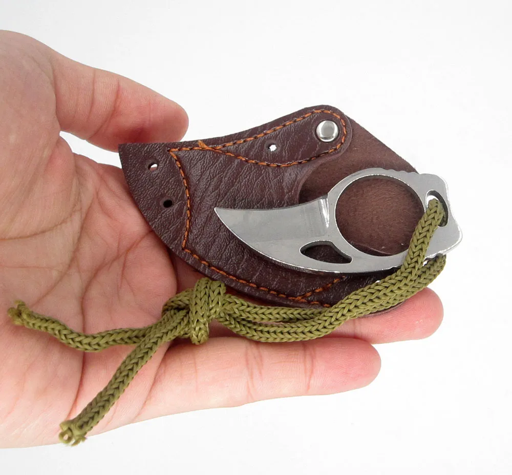 

Mini MC Pocket Karambit with leather sheath cutter portable claw knife tool Outdoor camp gadget Survive box package opener open