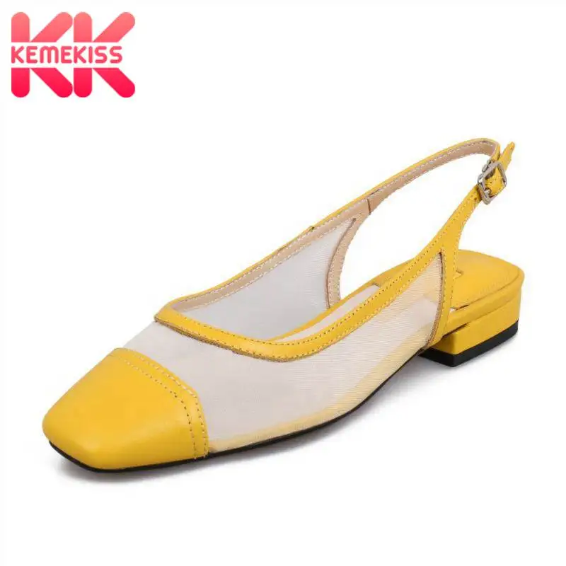 

KemeKiss Women Flats Sandals Genuine Leather Breathable Mesh Summer Shoes For Women Square Toe Fashion Footwear Size 33-42