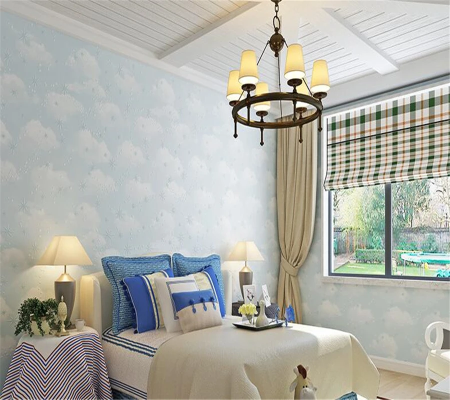 Beibehang Custom wallpaper blue sky clouds stars non-woven 3d wallpaper baby children's bedroom warm wallpapers papier peint Beibehang Custom wallpaper blue sky clouds stars non-woven 3d wallpaper baby children's bedroom warm wallpapers papier peint