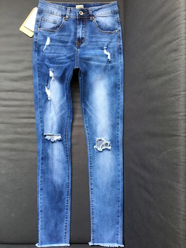 Jeans High Waist Ripped Hole Women Boyfriend Jeans Navy Blue Cotton Skinny Denim Push Up Bleached Fashion Female Jeans Femme (24)
