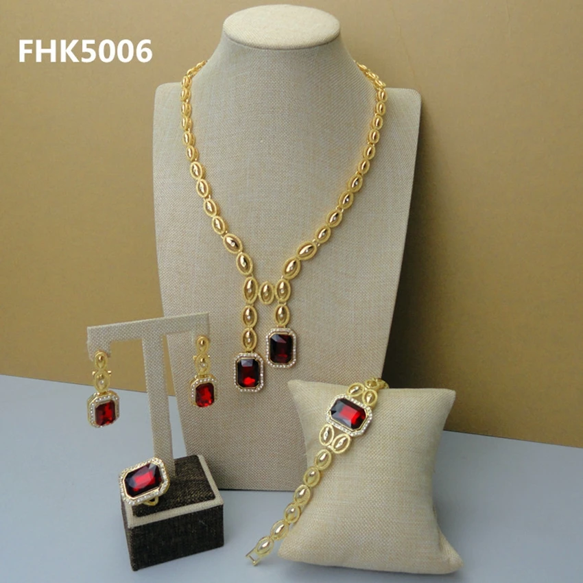 Yuminglai красивый дизайн красные стразы африканские Женские Ювелирные наборы FHK5006
