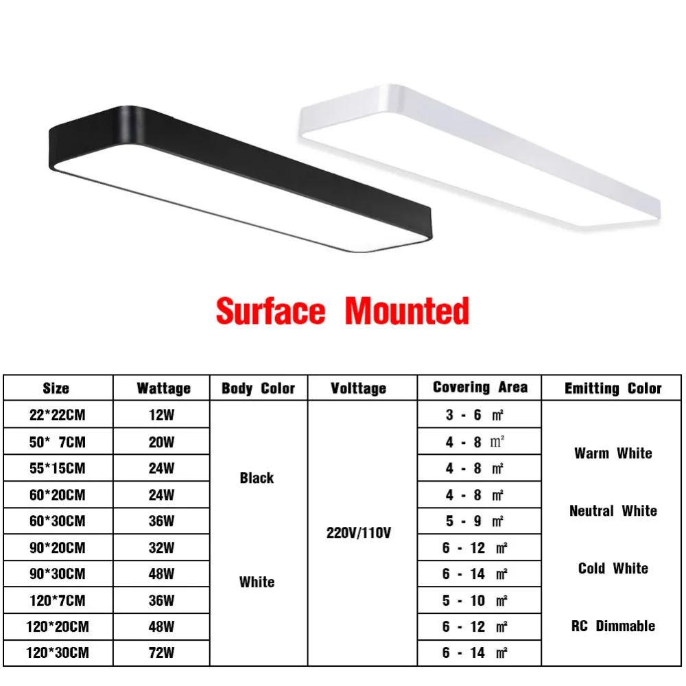  LED Modern Ceiling Light Lamp dimmable Surface Mount Panel Rectangle Lighting Fixture Bedroom Livin - 32445613098