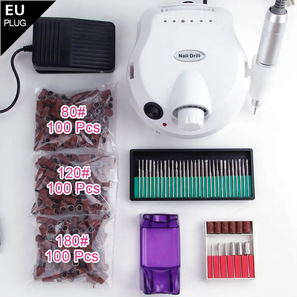 30000 об/мин профессиональный электрический аппарат для сверления ногтей, маникюрные инструменты, набор для педикюра, пилка для дизайна ногтей с ФРЕЗОЙ, шлифовальные ленты, заусенцы - Цвет: White EU Plug