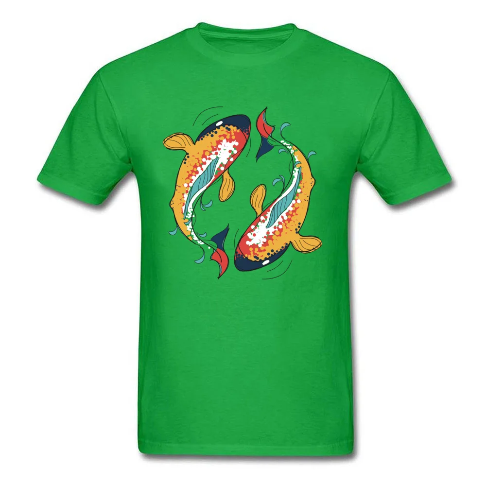 Crazy All Cotton Personalized Tops Shirts Latest Short Sleeve Mens T-Shirt Printed Labor Day Tee-Shirt Round Collar yoga dancing ying yang koi fish green