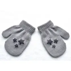 Дети полный палец Прихватки для мангала Симпатичные Звезды Сердце печати однотонные Теплые трикотажные Зимние перчатки Обувь для