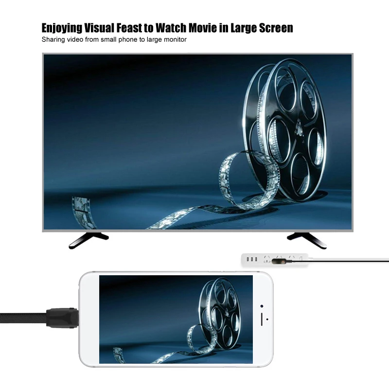 Плоский USB HDMI конвертер в нейлоновой оплетке для кабеля Lightning HDTV цифровой av