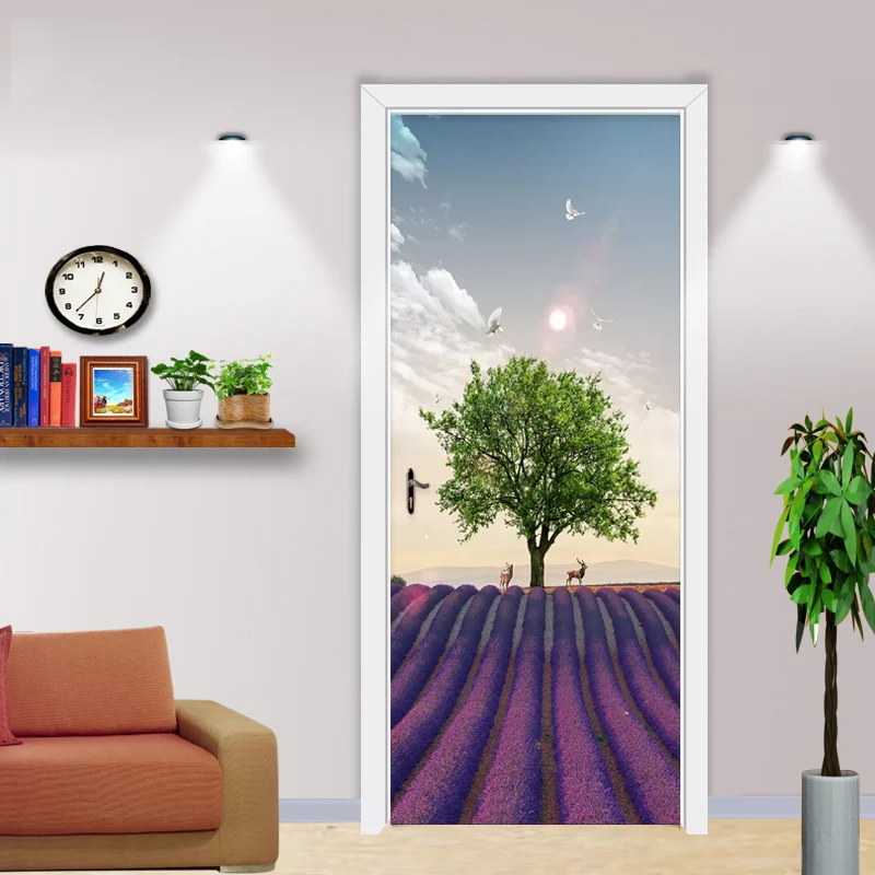 

Modern Field Lavender Photo Murals Wallpaper 3D Stereo Tree Living Room Kid's Bedroom Door Sticker PVC Self Adhesive Home Decor