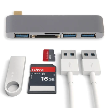 

5in1 Type C To USB 3.0 Hub Adapter SD TF Card Reader For Chromebook MacBook Pro
