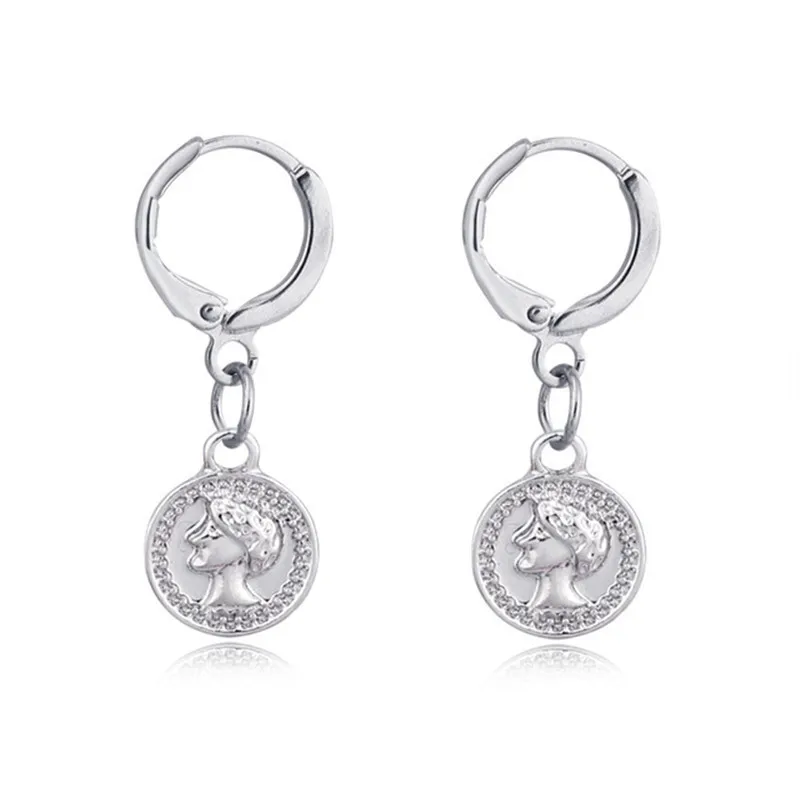 

Special Design Women Jewelry Statement European Round Coin Silver Statue of Libert Hoop Earrrings Female Charms Earring Brinco