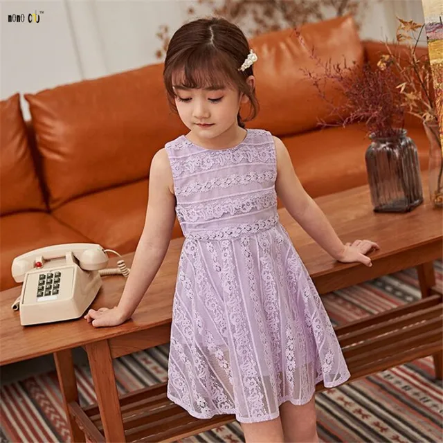 Kids Clothes Girls Lace Dress Sleeveless Solid Elegant Princess Party