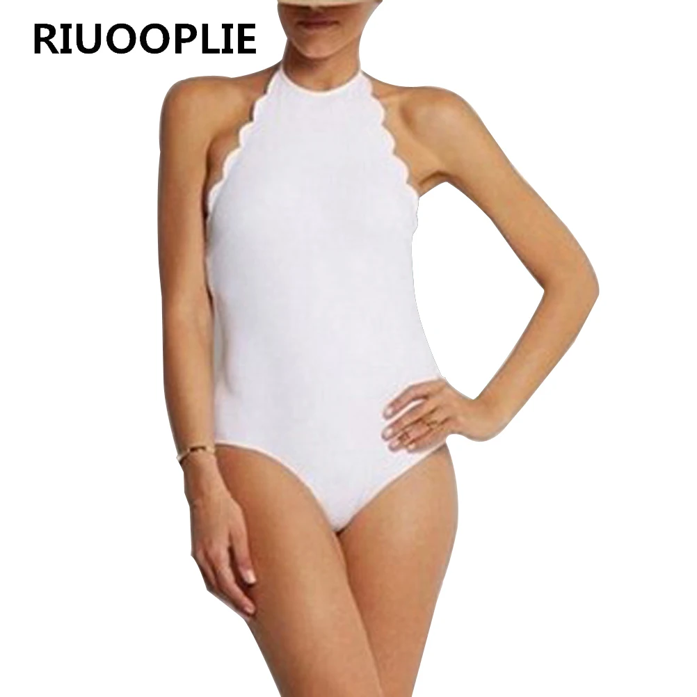 

RIUOOPLIE Push Up New Feminino Swimwear Halter Top Swiming Suit One Piece Swimsuit Solid Sexy Women Bathing Suit
