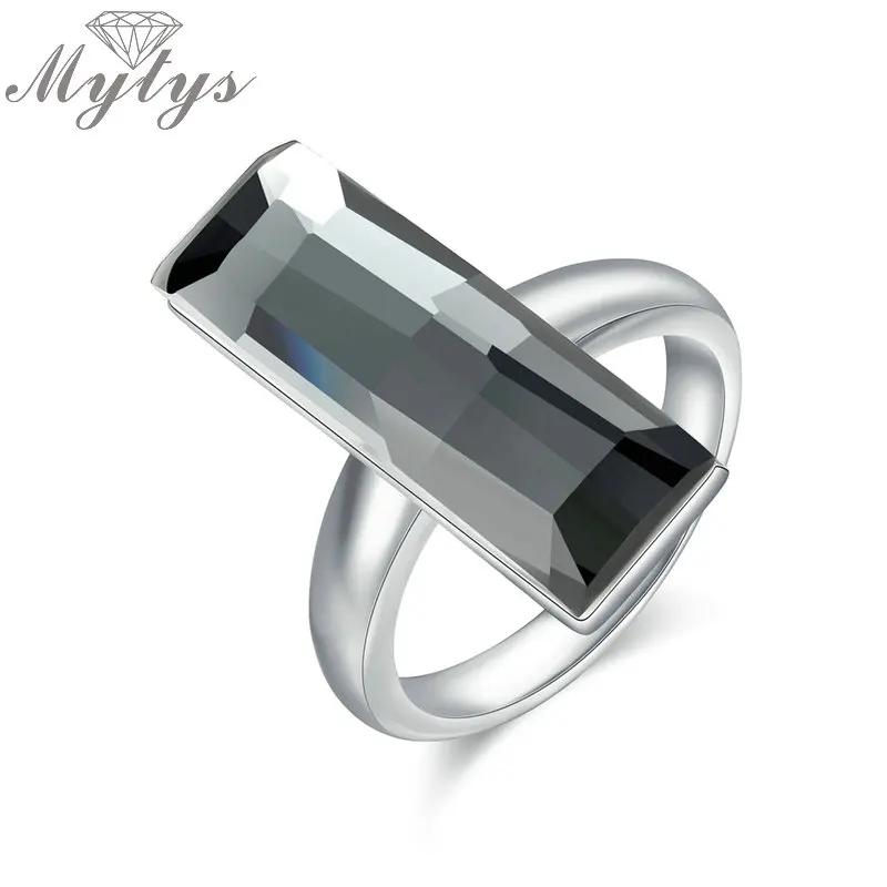 

Mytys Grey Color Rectangle Crystal Ring Square Geometric Fashion Jewelry Prom Party Original Design Big Crystal Ring R1946