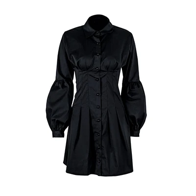Black OOTN Элегантное Черное Короткое женское платье-блузка с длинным Рукавом Плиссированное мини-платье вечерние платья весеннее женское сексуальное тонкое платье vestido - Цвет: Black