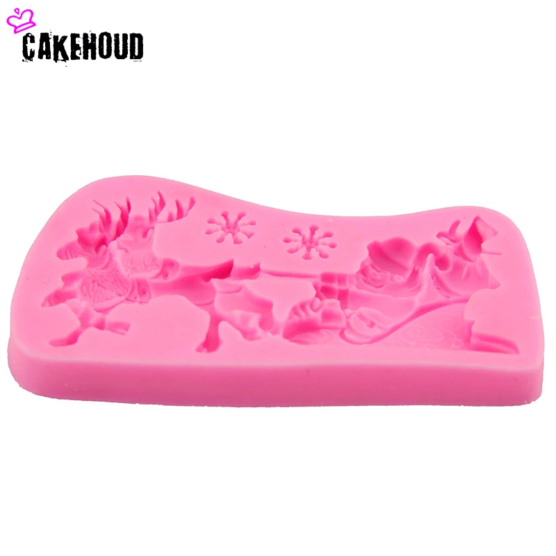 1Pcs 3D Santa Claus Sleigh And Elk Silicone Baking Forms Fondant Cake Chocolate Soap Sugar Craft Mold Christmas Mould