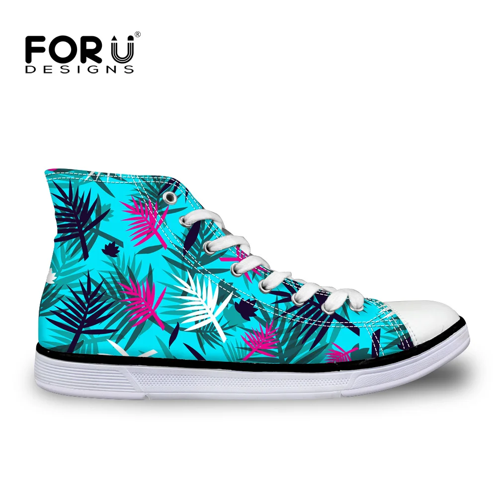 

FORUDESIGNS Spring High Top Women Vulcanize Shoes Tropical Plants Printed Female Lace-up Canvas Shoes Women's Sneakers Zapatos