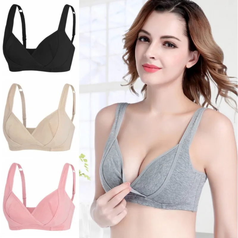 

Breastfeeding Women Underwear Front Open Cotton Bras Wire Free Feeding Nursing Brassiere Solid Unlined Bra for Pregnant Women