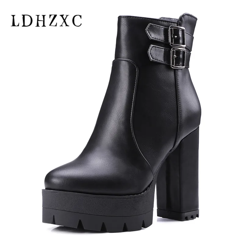 

LDHZXC 2019 Fashion shoes woman platform boots spring autumn ankle boots for women top quality high heels shoes big size 10 11