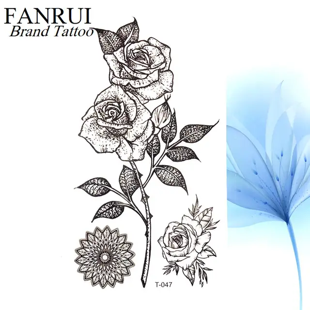033 24 De Réductionété Chaud 3d Noir Triangle Rose Temporaire Tatouage Femmes Poitrine Fête Croquis Fleur Tatouage Autocollant Fille Corps Bras