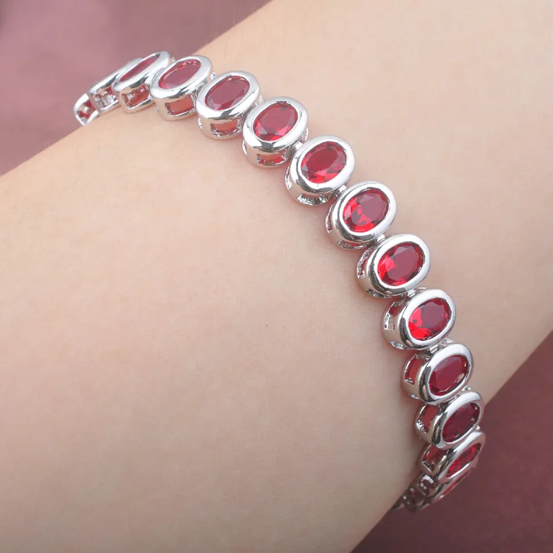 

Elegant Design Red Zirconia Bracelet Silver Color For Women Fashion Link Chain Bracelets OS0167