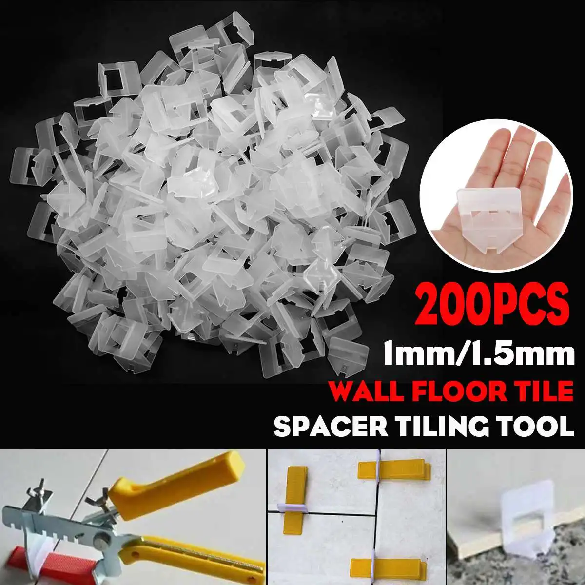 

ZEAST 200pcs 1mm/1.5mm Wall Floor Tile Spacer Tiling Tool Tile Leveling System Clips Kit Plastic