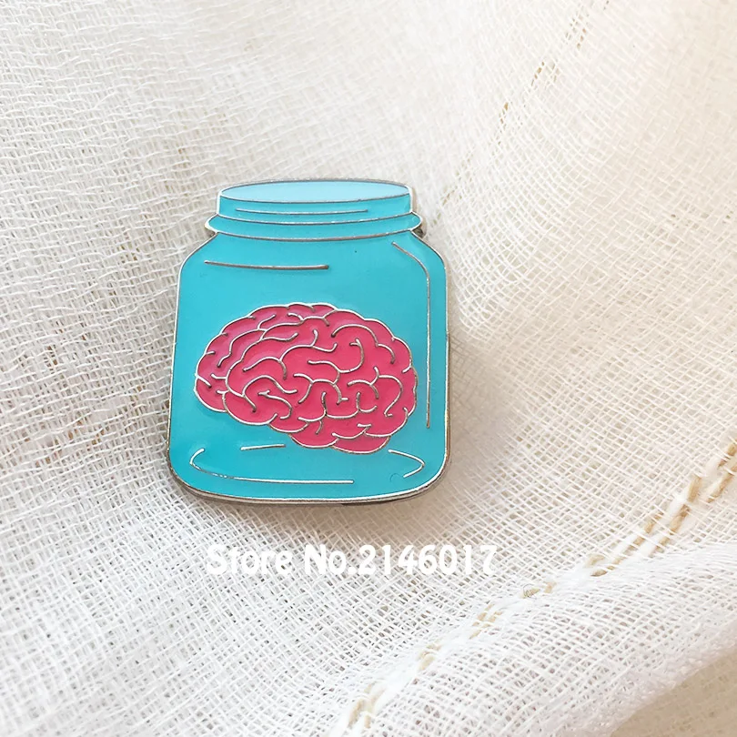 

1'' Brain in Bottle Jar Lapel Pin Soft Enamel Epoxy Pins and Brooch Funny Metal Badge Popular Cute New Arrival Gifts Craft