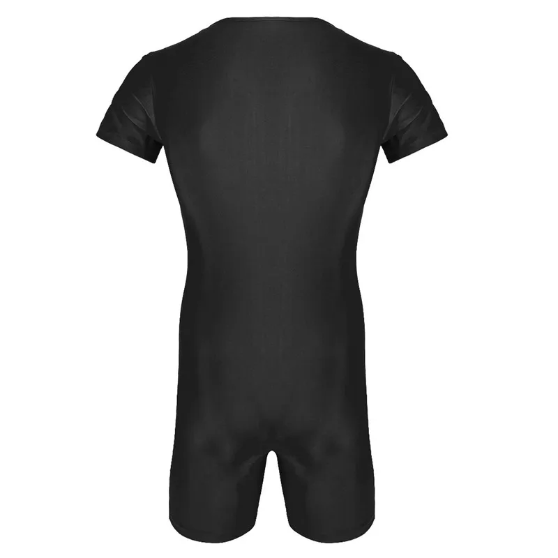 YiZYiF сексуальный мужской Wetlook цельный спандекс Singlet боксеры облегающее нижнее
