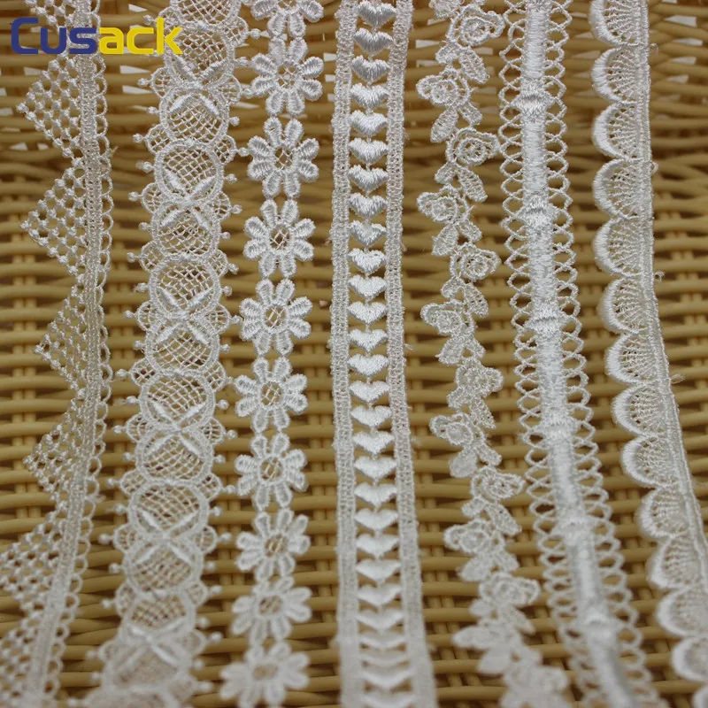 

7 yds 640 cm Length White Flowers Heart Lace Trims Embroidered Dress Applique Ribbon Polyester Sewing Crafts Lace Fabric