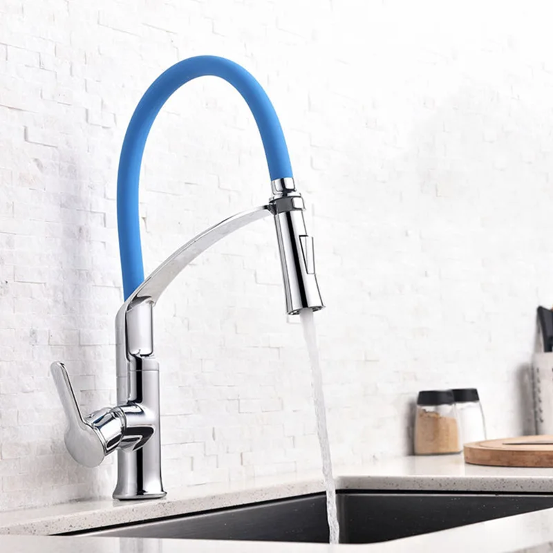 Red/Black/Green/Blue Silica gel tube Kitchen Faucet Pull Out Spray Water Mixer Tap Hand Held Deck Mounted Sink Faucet Chrome