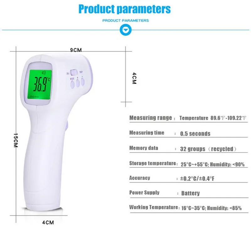 Цифровой термометр инфракрасный Baby взрослых лба Бесконтактный инфракрасный термометр с ЖК-дисплей Подсветка termometro infravermelh
