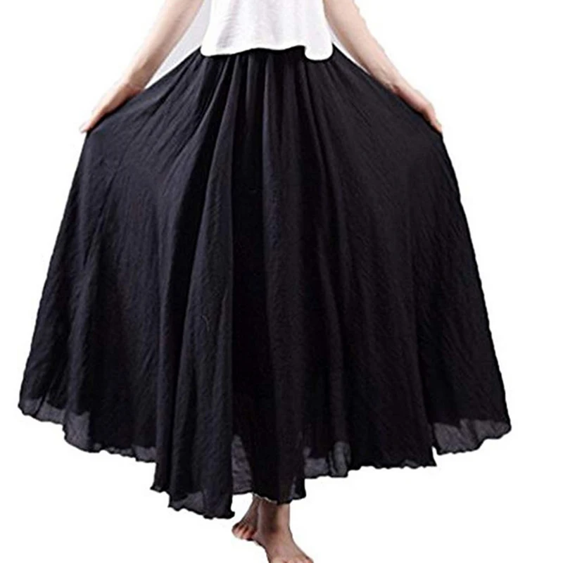 

Women's Summer Maxi Long Skirt Vintage Solid Bohemian Holiday Beach Casual Sexy