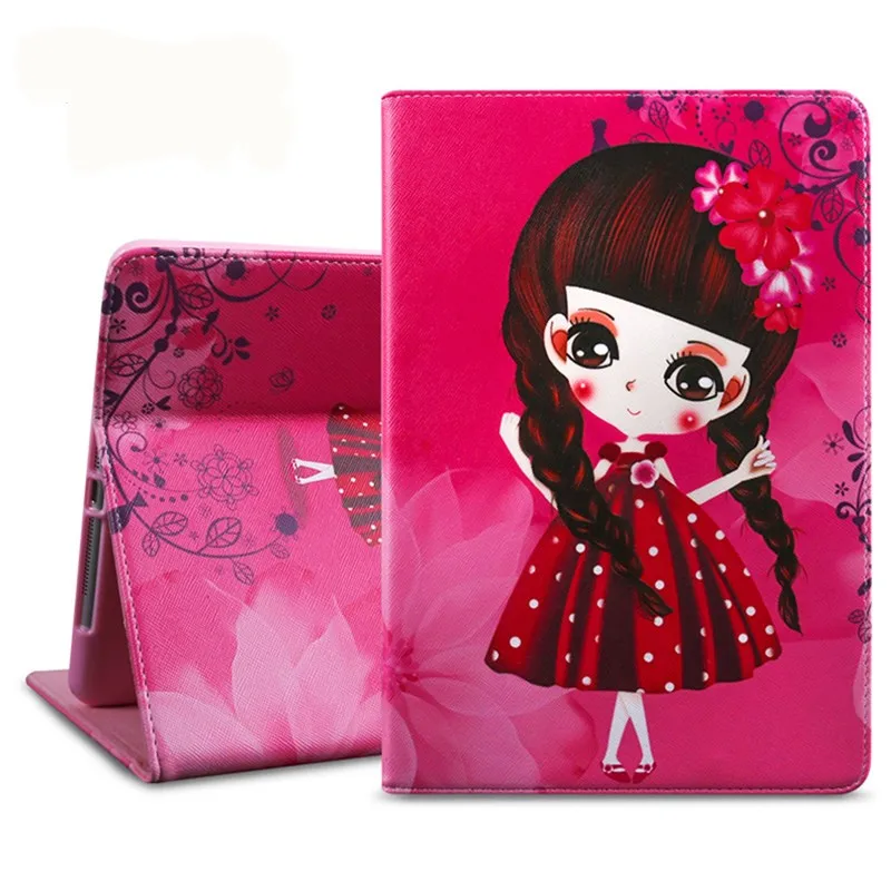 

Beautiful girl illustration leather cover for ipad 2 3 4 common tablet case brand quality