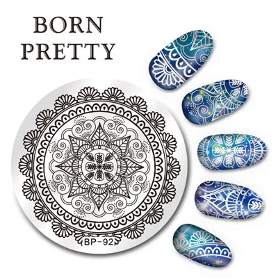 BORN PRETTY 5.5 см Круглый Ногтей Штамп Штамповка Плиты Шаблона Набор Милый Цветок Животное Розовое Кружево Изображения Маникюр Пластины BP91-110 - Цвет: BP-92