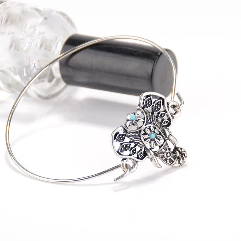 Women Retro Ethnic Boho Hollow Elephant Totem Bangle Bracelet Cuff Jewelry