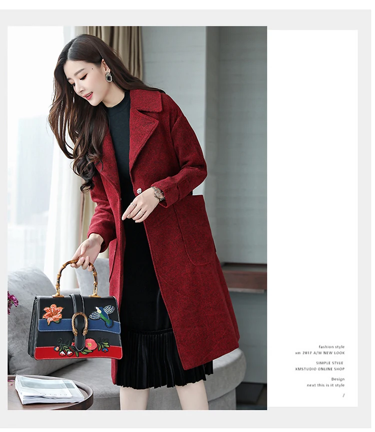 YuooMuoo, хорошее качество, стильное зимнее шерстяное пальто для женщин,, с поясом, Элегантное длинное пальто для девушек, горячая красная шерстяная куртка, casaco feminino