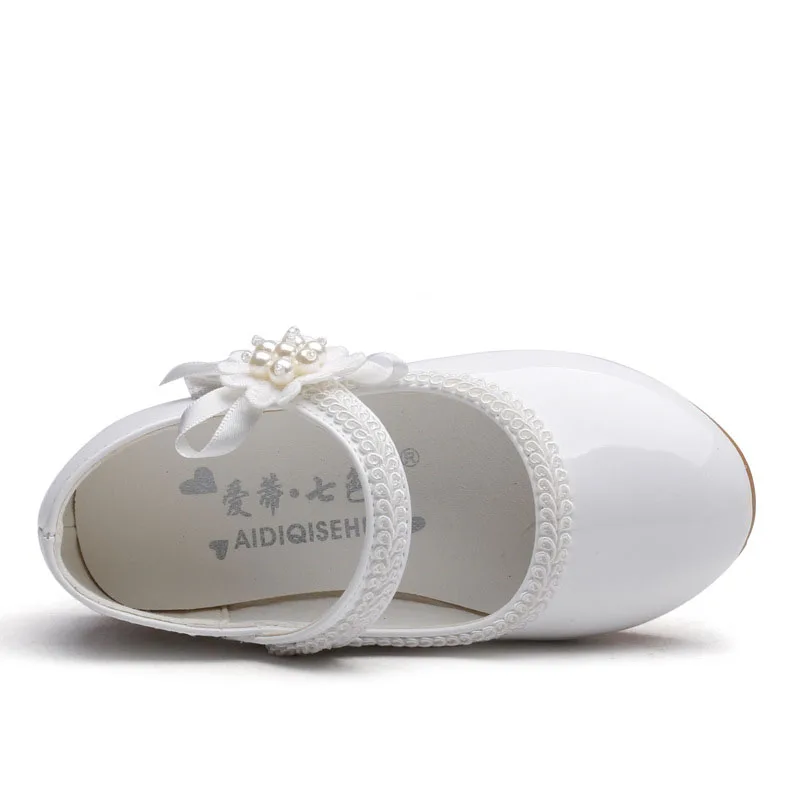 1 2 3 4 5 6 7 Years New Flower Children Little Girls White Pearl Leather Shoes For Girls Kids Party Wedding Princess Dress Shoes