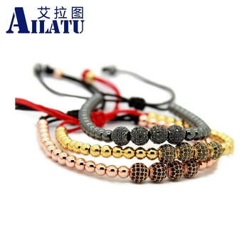 

Ailatu Wholesale 10pcs 6mm Simple Style Micro Pave 4 CZ Beads Braiding Bracelet For Men Women Jewelry