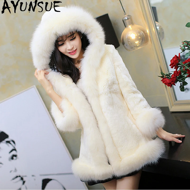 AYUNSUE Faux Fur Coat Women Winter Long Furry Faux Mink Fur Jacket 2019