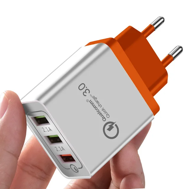 TeoYall 3 порта 5 в 2,4 QC 3,0 быстрое зарядное устройство для iPhone кабель быстрое зарядное устройство Micro USB кабель EU/US Plus для кабеля Lightning type C - Тип штекера: EU-Orange