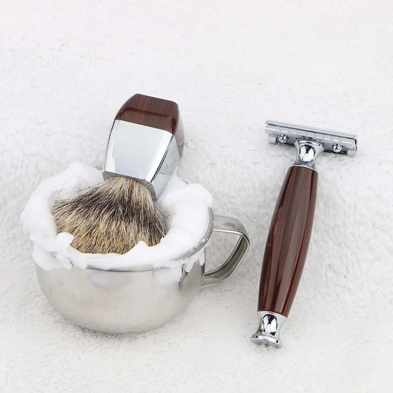 HAWARD RAZOR Classic Safety Razor With 100% High Quality Pure Badger Hair Shaving Brush Stand For Double Edge Razor