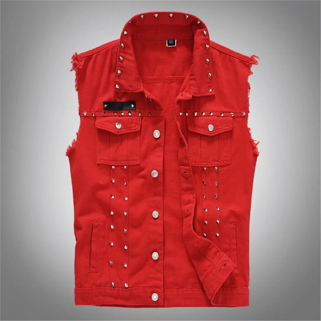 

Autumn Men Denim Jeans Vest Coat Ripped Pocket Sleeveless Jacket Spring Man Streetwear Cowboy Waistcoat broken hole Jackets