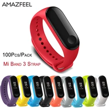 Amazfeel 100 шт./упак. mi band 3 ремешок силиконовый браслет для Xiaomi mi Band 3 ремешок на запястье высокое качество заменить браслет