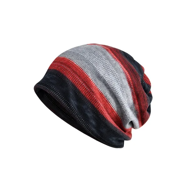 NUZADA New Men Women Skullies Beanies Cap Knitted Cotton Bonnet Double Layer Fabric Warm Caps Solid Winter Color Print Hats - Цвет: Black Gray