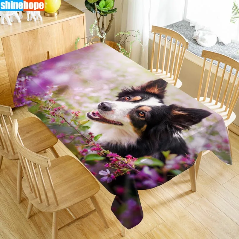 

Custom Border Collie Dog Table Cloth Oxford Print Rectangular Waterproof Oilproof Animals Table Cover Wedding Tablecloth
