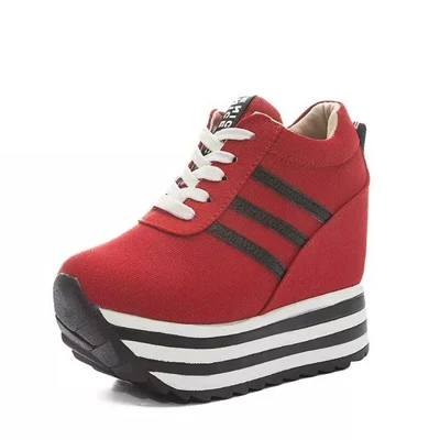 VIGOR/Женская обувь; кроссовки на платформе; обувь на высоком скрытом каблуке; парусиновая обувь на танкетке, увеличивающая рост; женские кроссовки; W266 - Цвет: Red