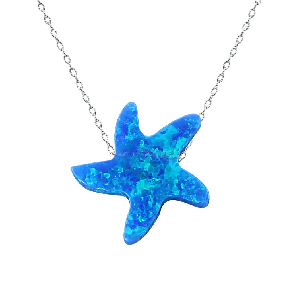 

Sea star starfish necklace pendant opal necklace natural stone 925 sterling silver jewelry fashion chain necklace silver 925